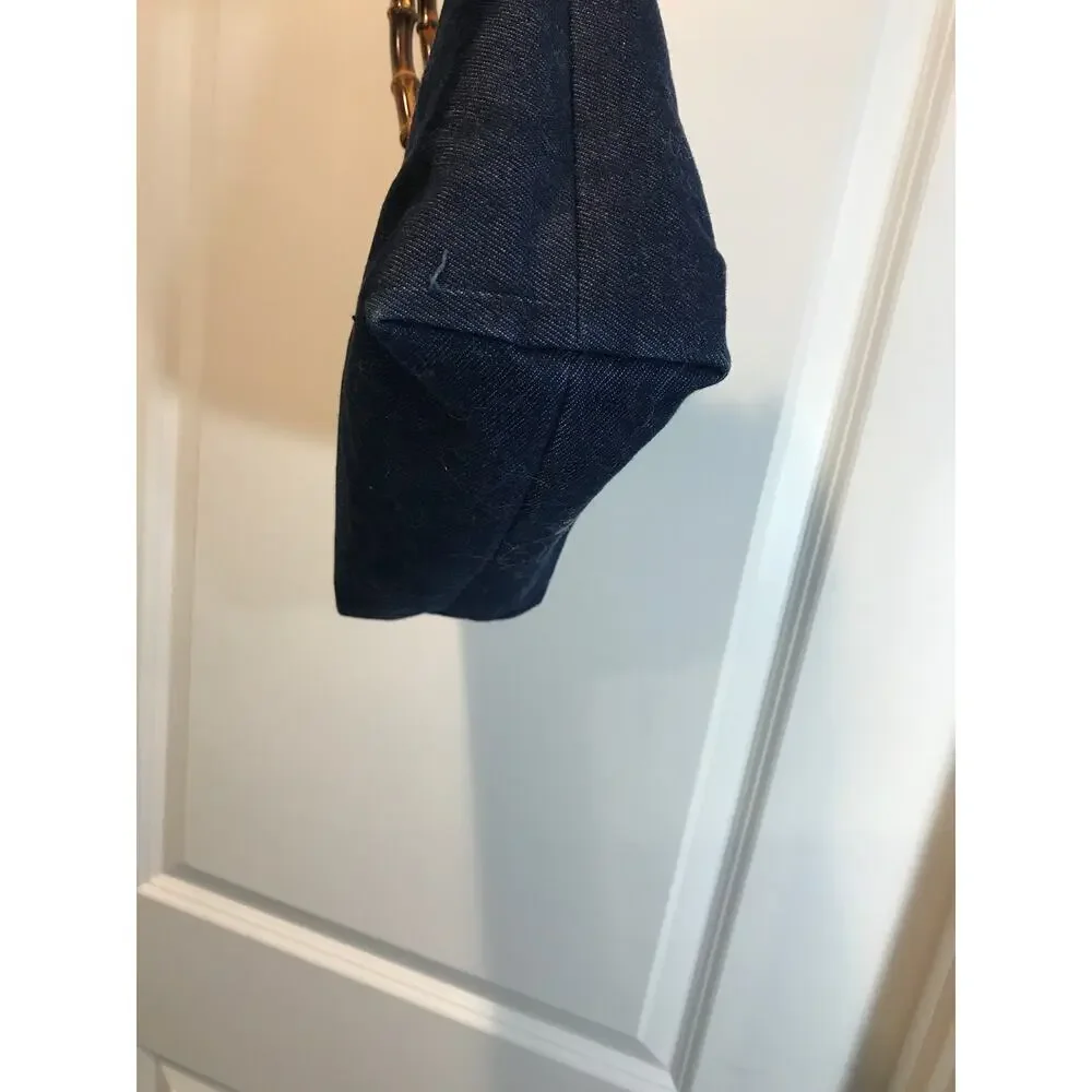 Banducci Napa Valley Vintage Denim Tote Bag with Bamboo Top Handles EUC